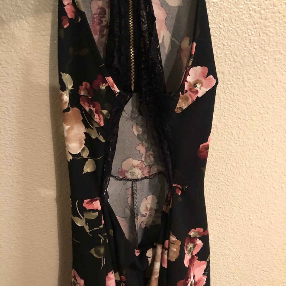 Sexy black with flowers dress.
